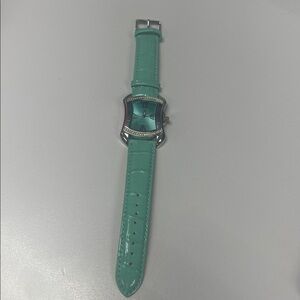Burgi BTV011 Rhinestone SS Watch Mint Green Crocodile-Embossed Leather Strap